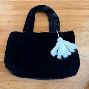 Do everything in Love Black Plush Faux Fur Tote Shoulder Bag